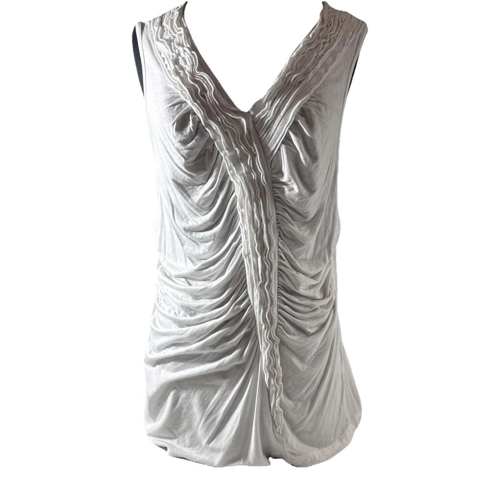 Grace Elements Sleeveless White Ruoshed Front Blouse Size XL